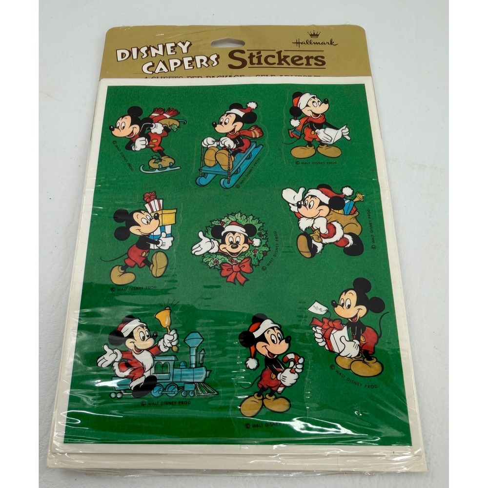 Hallmark Disney Capers Stickers Green Mickey Mouse Christmas Vintage New